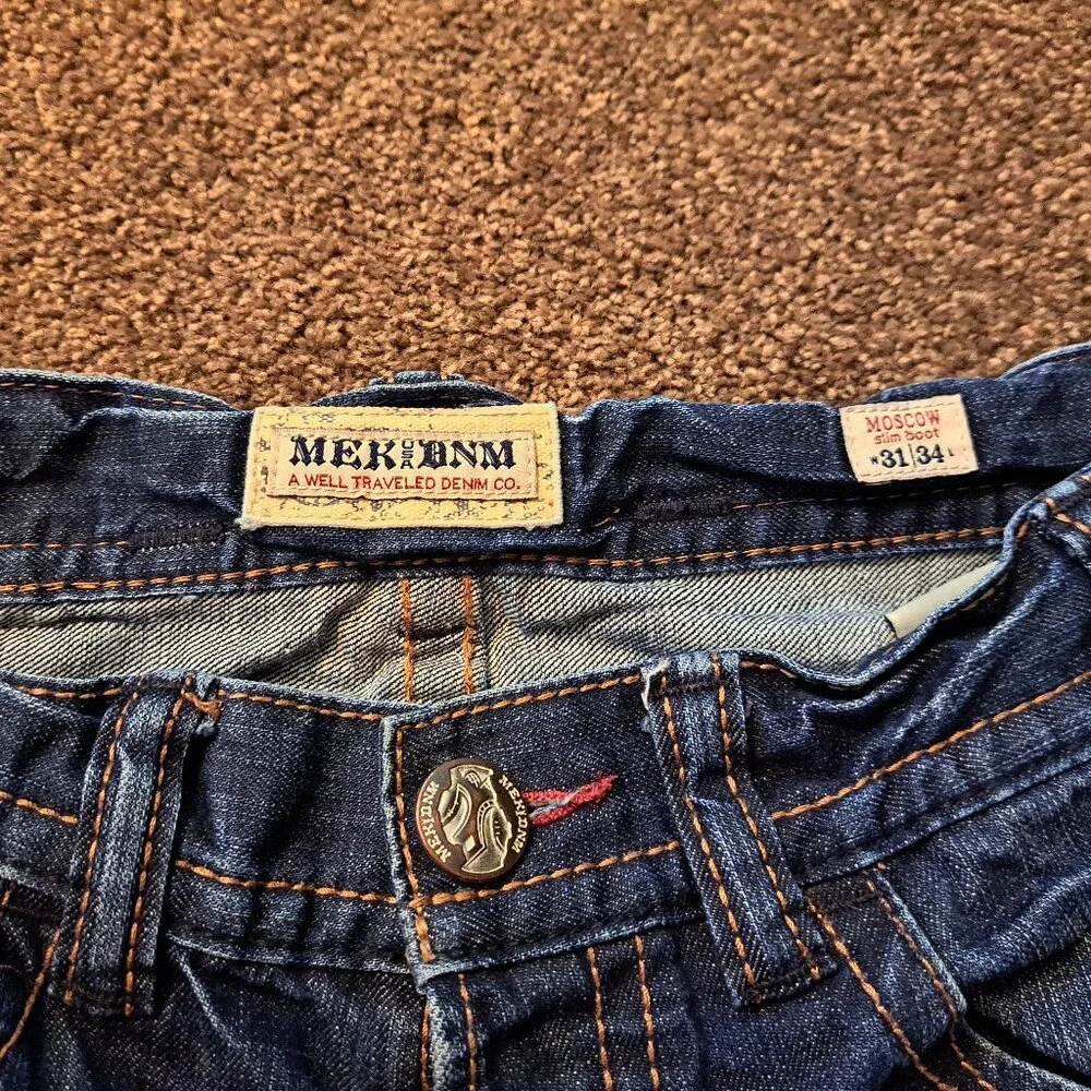 Mek Denim Moscow Slim Boot Distressed Jeans W/ Embroidered Pockets&Button Fly - Picture 9 of 13